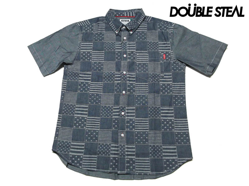 ダブルスティール DOUBLE STEAL DOUBLESTEAL US FLAG 半袖シャツ ダンガリー シャンブレ― デニム 732-31001 オーリー OLLIE サムライ SAMURAI ストリート ファッション