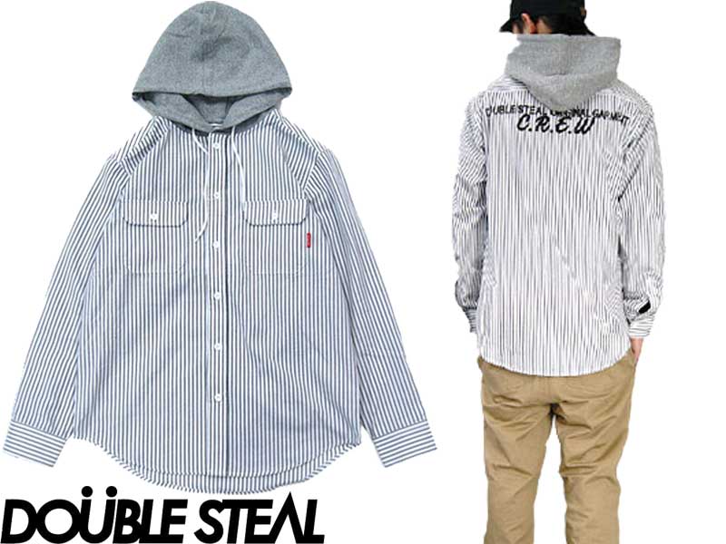 DOUBLE STEAL ダブルスチール写真 Hooded Backprint Shirt 771-69001 プルオーバー ボンネット 縞模様 間借り人 ボンネットプルオーバー 名取り草 心地好い 表どおり ストライプ