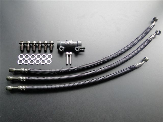 Z400FX ブレーキホース黒フルセット (10点) ★シングルディスク用 ※ジョイント付き ★上側ホース全長420mm KAWASAKI 旧車 絶版バイク 8934