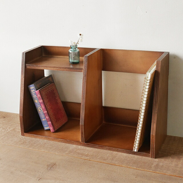 楽天市場 おしゃれ ブックスタンド 本棚 卓上 ブックシェルフ Dダークブラウン 木製 Breaブレア Brea 楽天市場店