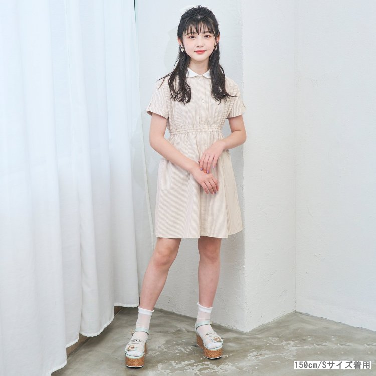 ストライプシャーリングシャツワンピ▽▽女の子アルジー子供服キッズベビーワンピースジャンパースカートかわいい夏夏物新作エフオーFO△△g317903