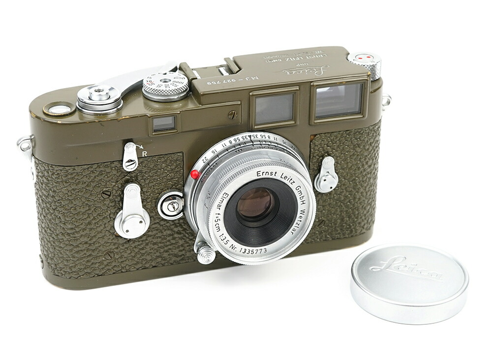 美品 Leica ライカ M3 Olive オリーブ Elmar 50mm F3 5 Hektor 135mm F4 5 陸軍緑 写真機ひとそろい Cannes Encheres Com