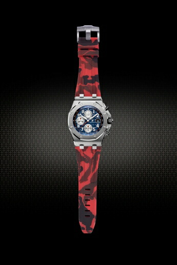 AUDEMARS PIGUET/オーデマピゲ AP 42mm 26470 15710 15703に適用にVagenari ラバー ストラップ/ベルト カモフラージュ/迷彩 レッド｜ブレゲカメラ