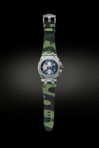 AUDEMARS PIGUET/オーデマピゲ AP 42mm 26470 15710 15703に適用にVagenari ラバー ストラップ/ベルト カモフラージュ/迷彩 アーミーグリーン