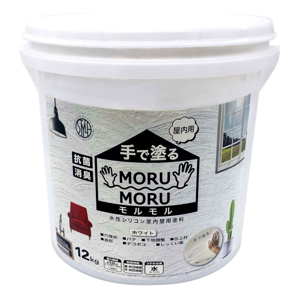 ニッペホームプロダクツ すり鉢風絵の具 手で塗る MORUMORU グラム分子グラム分子 屋内用 抗菌 消臭 水生ケイ素樹脂壁用仕上・取りつくろう材 白 12kg