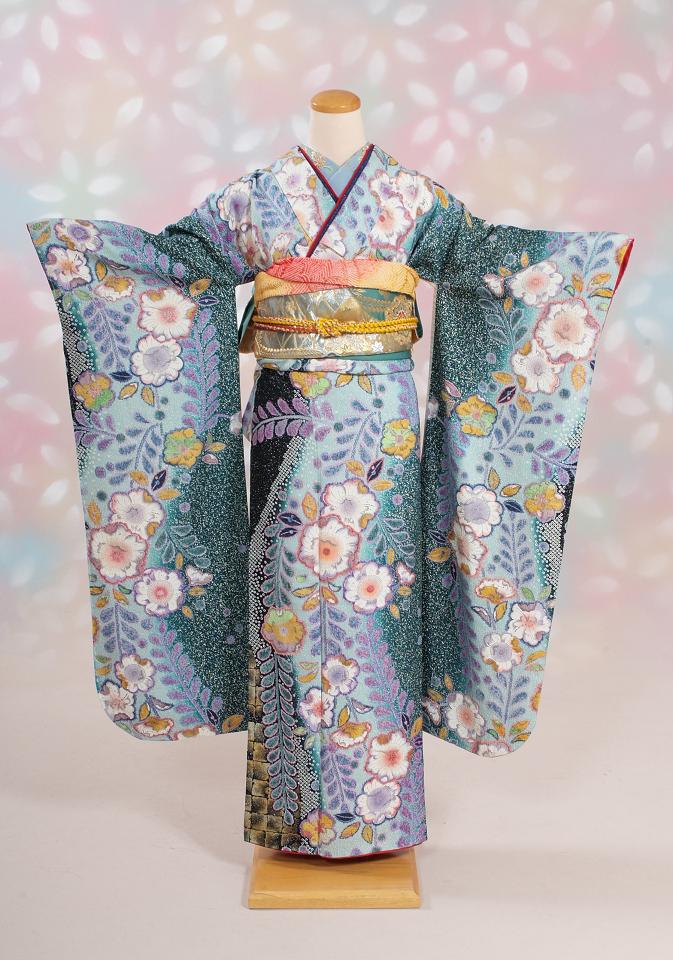 楽天市場】【成人式 振袖 レンタル】RS1915 正絹 藤鼠方身ボカシ 花籠