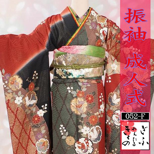 052F-1【振袖　赤地　古典柄】レンタル着物　きものレンタル　振袖　ふりそで　成人振袖　成人式　結婚式　卒業式　フルセット　フルセットレンタル　レンタル振袖　振袖レンタル　往復送料無料　4泊5日　振袖一式　赤地　古典柄
