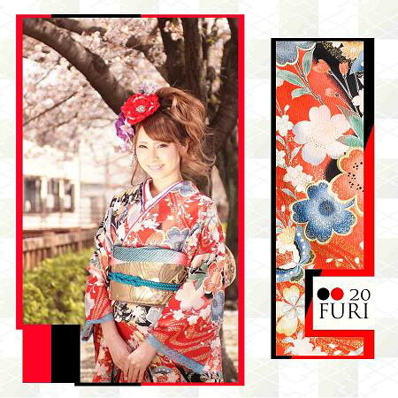 036F-1【赤地黒ぼかし桜吹雪/レンタル4泊5日/往復送料無料】《ふりそで　振袖　着物　成人式　結婚式　女　フルセット　レンタル振袖　振袖一式　白　黒　赤　桜　モダン》レンタルきもの岐阜 48,000円