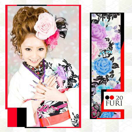 037F-1【白地ピンクぼかし黒薔薇/レンタル4泊5日/往復送料無料】《ふりそで 振袖 着物 成人式 結婚式 女 フルセット レンタル振袖 振袖一式 白 黒 ピンク 紫 薔薇》レンタルきもの岐阜