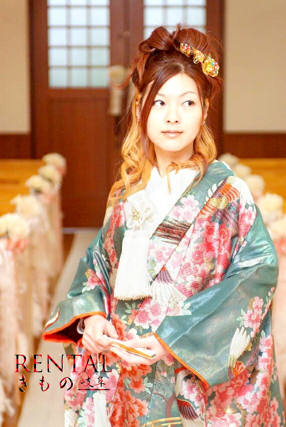 085U【花嫁御寮緑であること打掛一揃い賃借/4泊5日/往復貨物輸送無料】《花嫁御寮 御召しもの 貸御召しもの 打ち掛け 打掛 色打掛 新和装 打掛賃借 色打掛賃借 和 華燭の典御召しもの フルセット 打掛一揃い 往復貨物輸送無料 桜 白鶴》