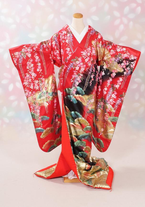 花嫁赤色打掛一式レンタル 4泊5日 往復送料無料 衣装 白鶴 レディースファッション 打ち掛け 打掛 和服 貸衣装 色打掛 打掛レンタル 和 色打掛 婚礼衣装 色打掛レンタル レンタルきもの岐阜 012u 花嫁 新和装 フルセット 打掛一式 往復送料無料 赤 黒ぼかし 金雲 桜