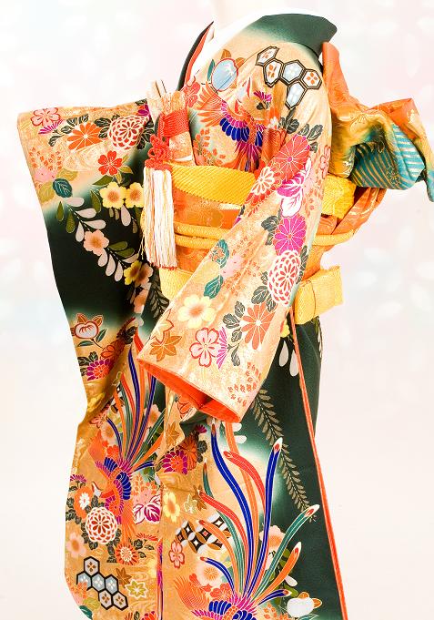 レンタル着物　きものレンタル　本振袖　ふりそで　和婚式　結婚式　和装結婚式　フルセット　フルセットレンタル　レンタル打掛　打掛レンタル　往復送料無料　4泊5日　打掛一式　緑色お引きずり
