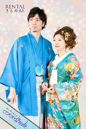 001P【花嫁御寮 花むこ 打掛 紋付 一揃い賃借/4泊5日/往復貨物輸送無料】《花嫁御寮 お召しもの 貸お召しもの 打ち掛け 打掛 色打掛 新和装 打掛賃借 色打掛賃借 和 御芽出度お召しもの フルセット 打掛一揃い 往復貨物輸送無料 ペアーセット 青色 》