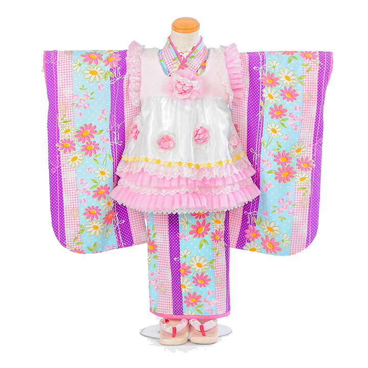 【レンタル】 七五三 3歳 女の子 着物 被布 フルセット ( F3219 ) ピンク 紫 セット 衣装 レンタル 貸衣装 かしいしょう ３歳 三歳 女児 幼児 孫 子供 キッズ ７５３ 753 しちごさん お参り 神社 写真 記念 お祝い 写真映え 写真館 往復送料無料