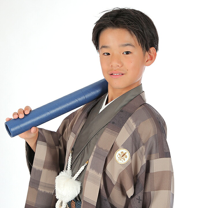 【レンタル】 小学生 男子 袴セット 卒業式 (HK_B65) 130cm 140cm 茶色 モスグリーン オフホワイト 市松模様 男の子 男児 小学校 10歳 13歳 袴 はかま ハカマ フルセット 貸衣装 和装 卒業袴 卒業 ハーフ成人式 結婚式 【往復送料無料】|レンタルコスチュームのウエヤマ