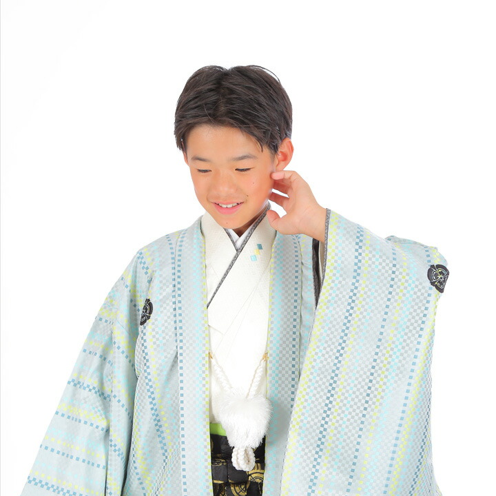 【レンタル】 小学生 男子 袴セット 卒業式 (HK_B81) 140cm 150cm 160cm パステル 白 黒 金 市松模様 男の子 男児 小学校 10歳 13歳 袴 はかま ハカマ フルセット 貸衣装 和装 卒業袴 卒業 ハーフ成人式 結婚式 【往復送料無料】