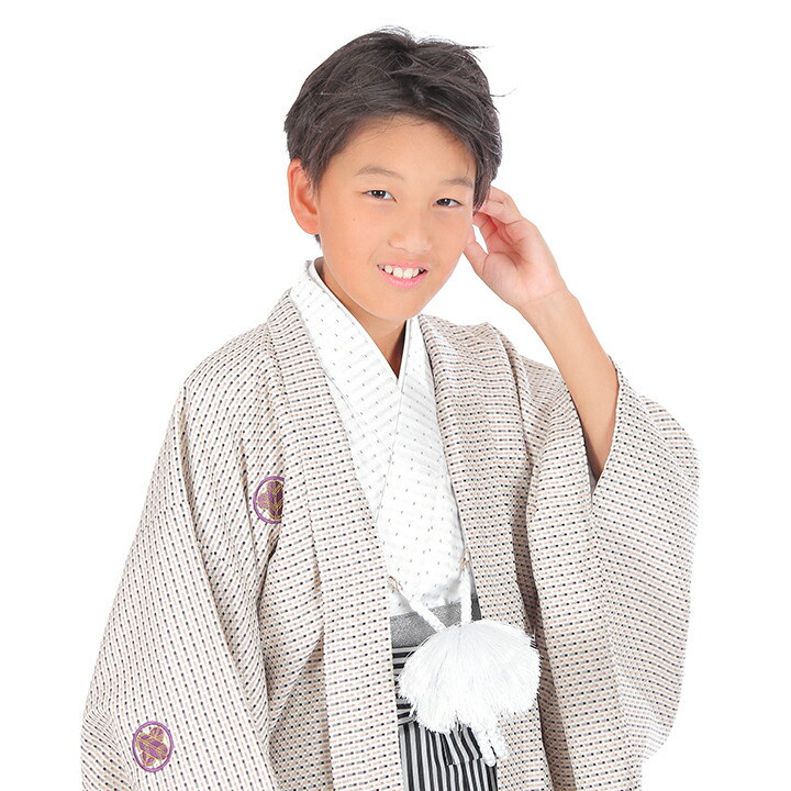 【レンタル】 小学生 男子 袴セット 卒業式 (HK_B53) 150cm 160cm 白系織り柄 仙台平 男の子 男児 小学校 10歳 13歳 袴 はかま ハカマ フルセット 貸衣装 和装 卒業袴 卒業 ハーフ成人式 結婚式 【往復送料無料】
