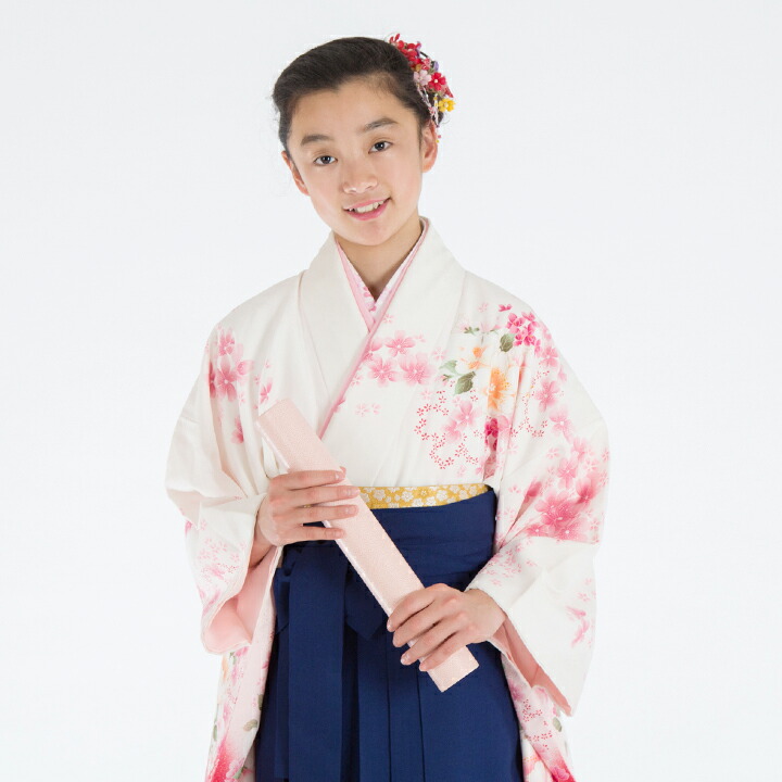 【レンタル】 小学生 女子 袴セット 卒業式 (HK_137) 150cm 160cm 白 ピンク 紺 桜 女の子 女児 小学校 10歳 13歳 袴 はかま ハカマ フルセット 貸衣装 和装 卒業袴 卒業 ハーフ成人式 結婚式 十三詣 【往復送料無料】|レンタルコスチュームのウエヤマ