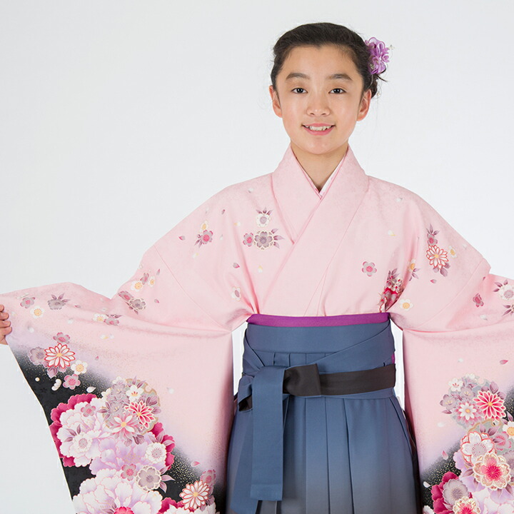 【レンタル】 小学生 女子 袴セット 卒業式 (HK_142) 150cm 160cm ピンク 黒 八重桜 女の子 女児 小学校 10歳 13歳 袴 はかま ハカマ フルセット 貸衣装 和装 卒業袴 卒業 ハーフ成人式 結婚式 十三詣 【往復送料無料】 14,630円