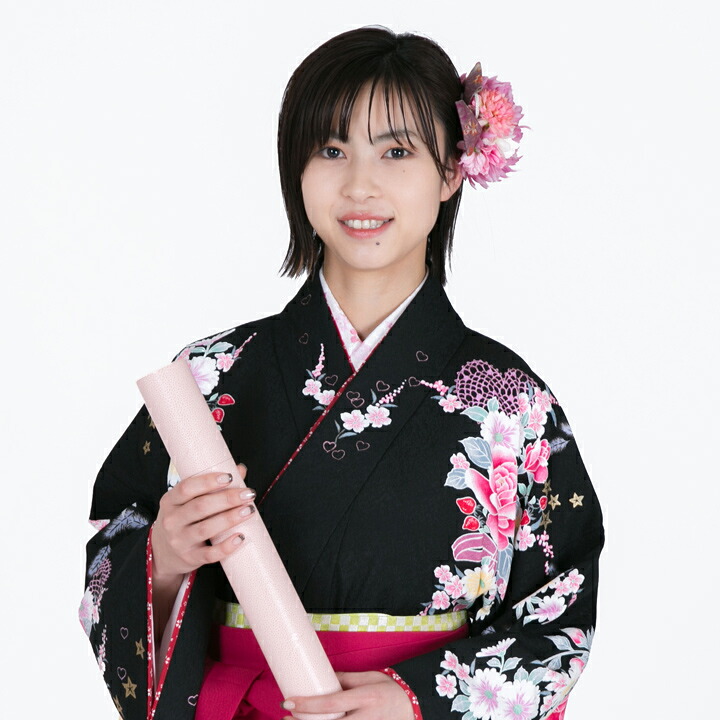 【レンタル】 小学生 女子 袴セット 卒業式 (HK_04) 150cm 160cm 黒 赤 薔薇 黒花柄 女の子 女児 小学校 10歳 13歳 袴 はかま ハカマ フルセット 貸衣装 和装 卒業袴 卒業 ハーフ成人式 結婚式 十三詣 【往復送料無料】｜レンタルコスチュームのウエヤマ