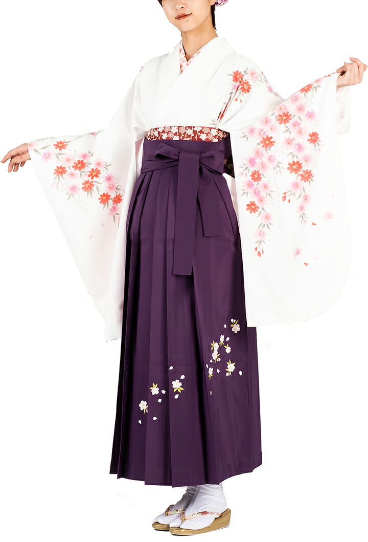 【レンタル】 レディース 袴セット 卒業式 (HK-115) 150cm 160cm 白 紺 桜刺繍 女性 レディース 成人 二十歳 20歳 18歳 袴 はかま ハカマ フルセット 貸衣装 和装 卒業袴 成人袴 成人式 式典 【往復送料無料】