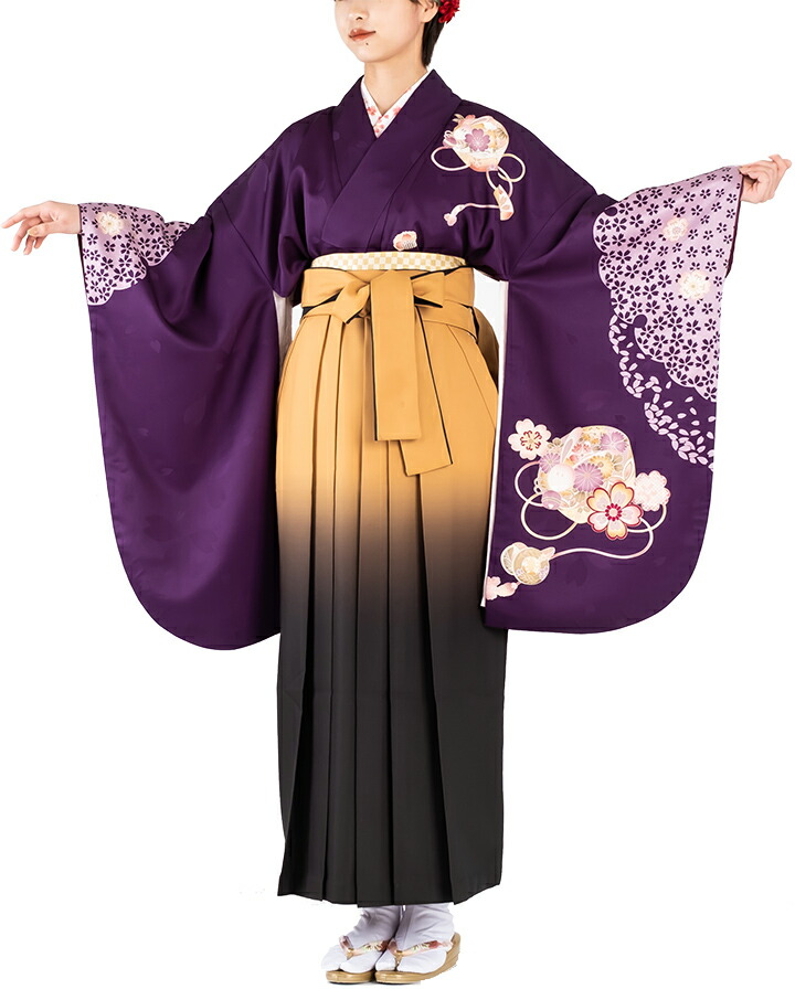 【レンタル】 レディース 袴セット 卒業式 (HK-123) 150cm 160cm 紫 からし色 桜 貝桶 雪輪文 女性 レディース 成人 二十歳 20歳 18歳 袴 はかま ハカマ フルセット 貸衣装 和装 卒業袴 成人袴 成人式 式典 【往復送料無料】 6,930円