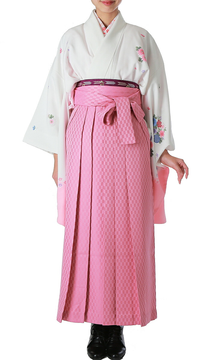 【レンタル】 レディース 袴セット 卒業式 (HK-98) 150cm 160cm 170cm 180cm 白ピンク 女性 レディース 成人 二十歳 20歳 18歳 袴 はかま ハカマ フルセット 貸衣装 和装 卒業袴 成人袴 成人式 式典 【往復送料無料】