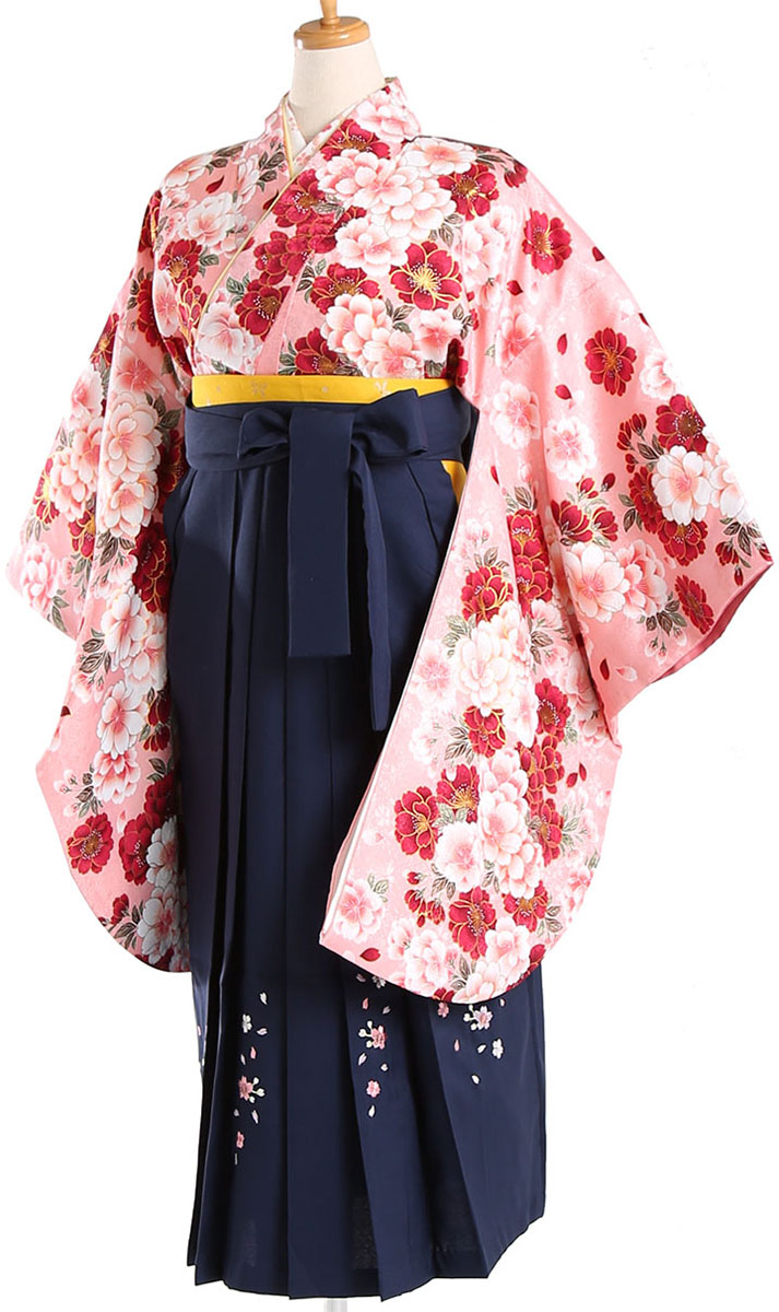【レンタル】 小学生 女子 袴セット 卒業式 (HK_22) 140cm 150cm ピンク 紺 八重桜 ピンク花柄 女の子 女児 小学校 10歳 13歳 袴 はかま ハカマ フルセット 貸衣装 和装 卒業袴 卒業 ハーフ成人式 結婚式 十三詣 【往復送料無料】｜レンタルコスチュームのウエヤマ 15,048円