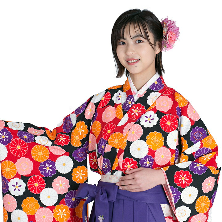 【レンタル】 小学生 女子 袴セット 卒業式 (HK_28) 150cm 160cm 赤 黒 オレンジ 紫 桜 女の子 女児 小学校 10歳 13歳 袴 はかま ハカマ フルセット 貸衣装 和装 卒業袴 卒業 ハーフ成人式 結婚式 十三詣 【往復送料無料】｜レンタルコスチュームのウエヤマ