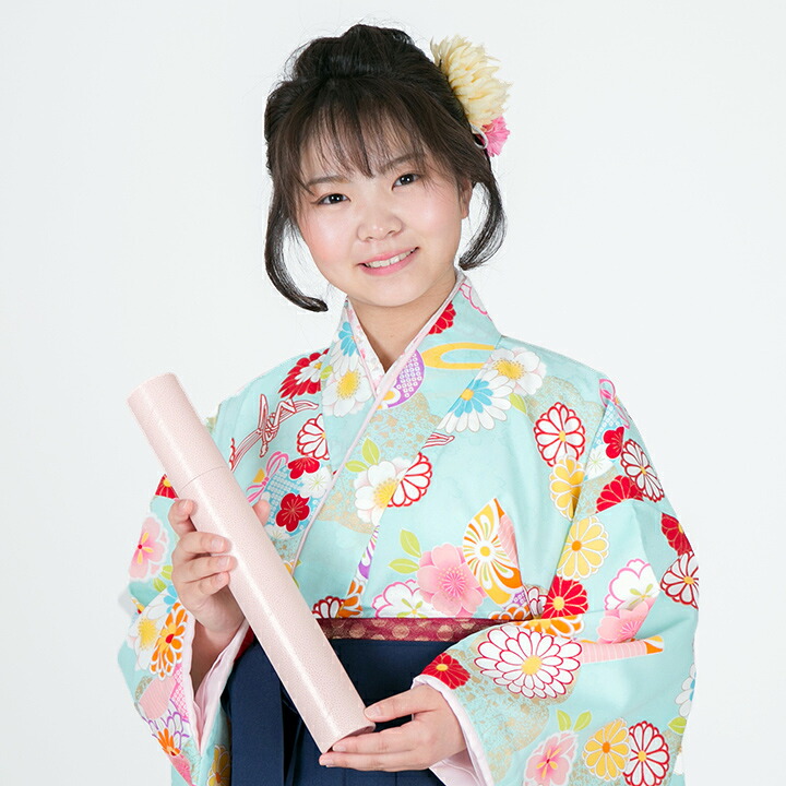 【レンタル】 小学生 女子 袴セット 卒業式 (HK_31) 150cm 160cm 水色 紺 梅 桜 折り鶴 女の子 女児 小学校 10歳 13歳 袴 はかま ハカマ フルセット 貸衣装 和装 卒業袴 卒業 ハーフ成人式 結婚式 十三詣 【往復送料無料】