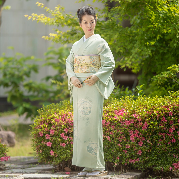 【レンタル】夏用 着物 単衣 訪問着 フルセット（HEHO-MI064）夏虫色 辻が花風 涼しい きもの 礼装 衣装 貸衣装 お祝い 夏 結婚式 お茶会 訪問 祝賀会 パーティー 母親 叔母 親族 フォーマル サマーウエディング ひとえ 薄着 夏着物 夏物 一重