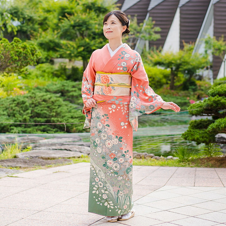 【レンタル】高級正絹 着物 訪問着 フルセット 真朱 山鳩色 辻が花 花菖蒲 レンタル（HO-FU303）きもの 礼装 衣装 貸衣装 お祝い 結婚式 お茶会 入学式 卒業式 訪問 祝賀会 パーティー 母親 叔母 親族 フォーマル 絹織物 礼装着物 着物ドレス 高級和装