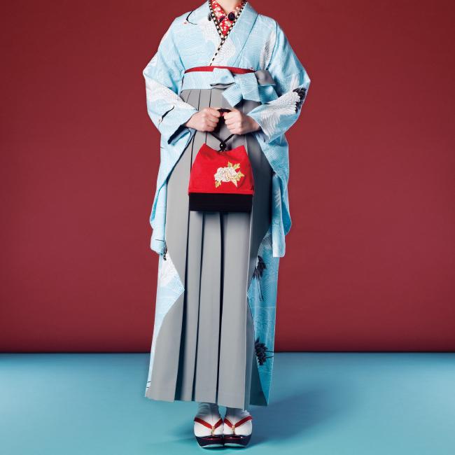 【レンタル】 レディース 袴セット 卒業式 (J-ROSSO-103) 150cm 160cm 170cm 水色 グレー 鶴 波文様 女性 レディース 成人 袴 はかま ハカマ フルセット 貸衣装 和装 卒業袴 成人袴 haneno oto J-ROSSO ジェイロッソ 成人式 式典 【往復送料無料】