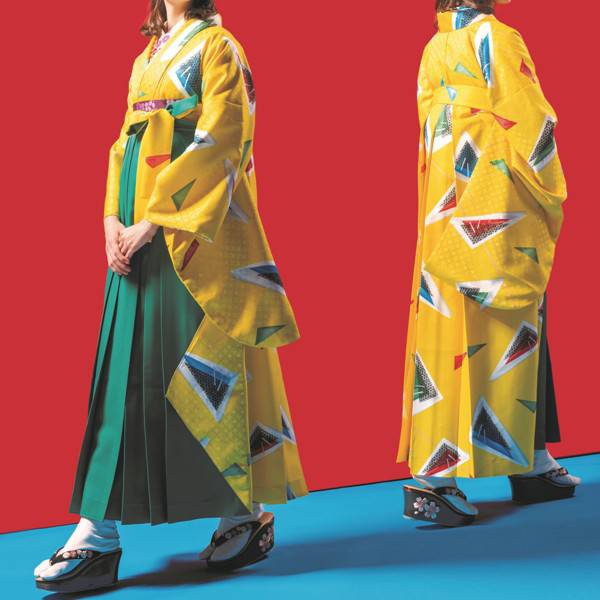 【レンタル】 レディース 袴セット 卒業式 (J-ROSSO-109) 150cm 160cm 170cm 黄色 緑 万華鏡 幾何学模様 女性 レディース 成人 袴 はかま ハカマ フルセット 貸衣装 和装 卒業袴 成人袴 haneno oto J-ROSSO ジェイロッソ 成人式 式典 【往復送料無料】
