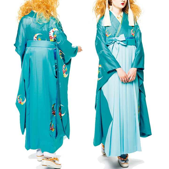 【レンタル】 レディース 袴セット 卒業式 (J-ROSSO-129) 150cm 160cm 170cm スプラッシュブルー 水色 三日月 桜刺繍 雪輪文 女性 レディース 成人 袴 はかま ハカマ フルセット 貸衣装 和装 卒業袴 成人袴 haneno oto J-ROSSO ジェイロッソ 成人式 式典 【往復送料無料】