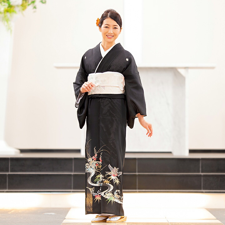 【レンタル】夏用 着物 絽 留袖 フルセット （TS-012）笹と桔梗 結婚式 母親 衣装 夏 留袖 レンタル 貸衣装 母親 叔母 留袖 レンタル 夏 式典 留袖 レンタル 親戚 夏黒留袖 夏叙勲 式典 夏仲人 留袖 レンタル 小さいセットレンタル 6月 7月 8月 9月