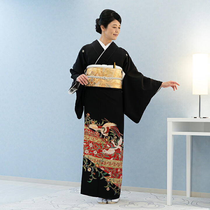 【留袖 レンタル フルセット】【往復送料無料】高級正絹 留袖 レンタル 唐草文様・鳳凰 TS-MI008 結婚式 母親 衣装 黒留袖 レンタル留袖 結婚式母親 親族 留袖 式典 叙勲 留袖 レンタル 安い オシャレ