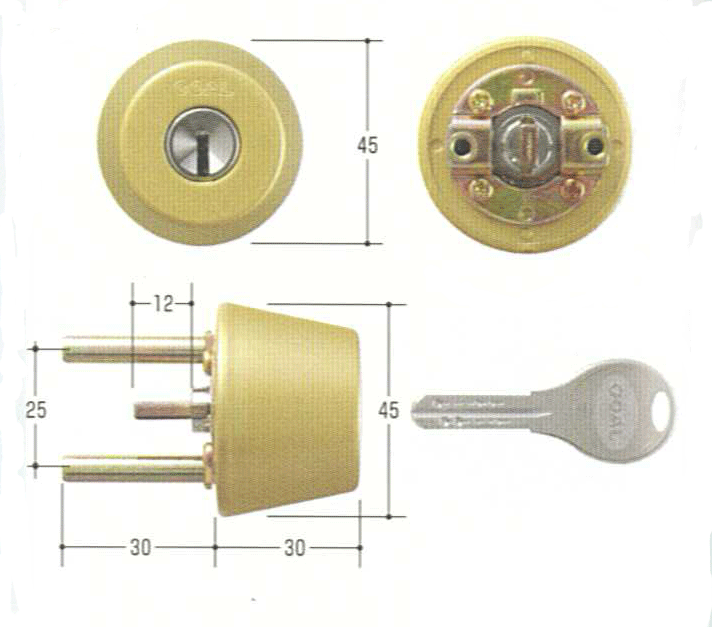 GOAL V-TX DT 37mm~40mm ケース付 #2691塗装金色【FSGCY-243】【ドアノブ】【ゴール】【玄関 鍵】【取替用シリンダー】|鍵屋B.B