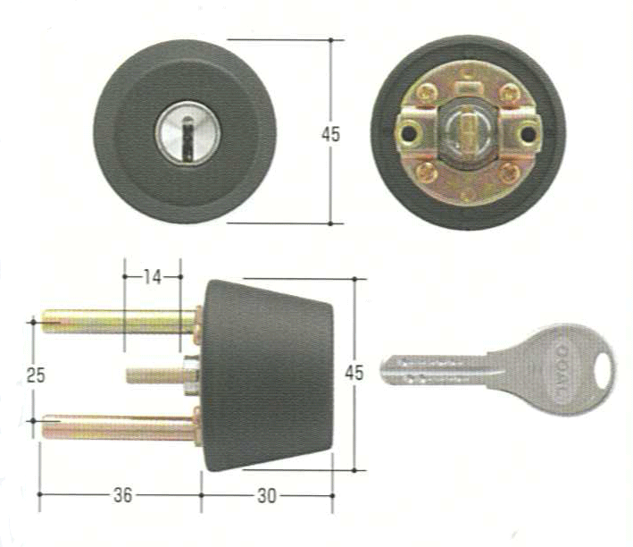 GOAL V-TX DT 40mm~43mm ケース付 #8830黒塗装【FSGCY-258】【ドアノブ】【ゴール】【玄関 鍵】【取替用シリンダー】|鍵屋B.B