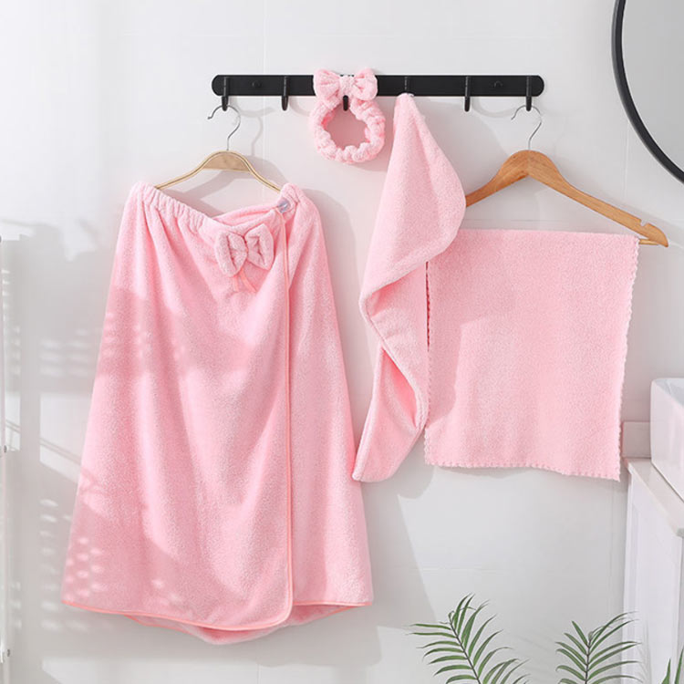 四点セット タオルキャップ エステガウン エステ用ガウン サロン用ガウン スナップボタン留め ナイトガウン バスローブ ヘアバンド ボディタオル マイクロファイバー生地 ラップタオル ルームウェア レディース 大人 女性 巻きタオル 部屋着 喜ばれる誕生日プレゼント