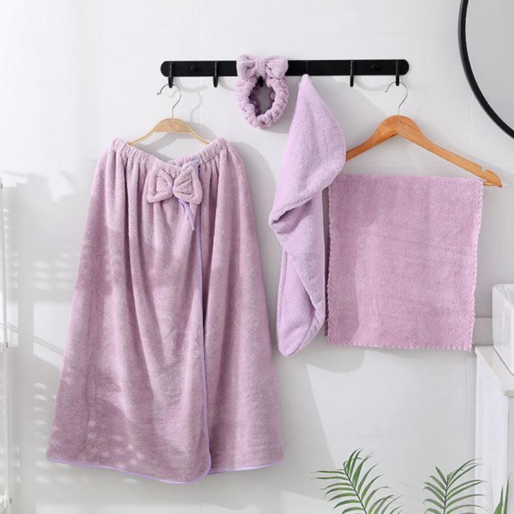 四点セット タオルキャップ エステガウン エステ用ガウン サロン用ガウン スナップボタン留め ナイトガウン バスローブ ヘアバンド ボディタオル マイクロファイバー生地 ラップタオル ルームウェア レディース 大人 女性 巻きタオル 部屋着 喜ばれる誕生日プレゼント