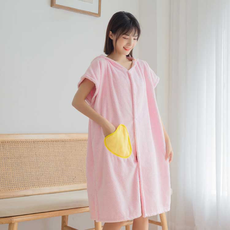 全国どこでも送料無料 フード付 スローブ タオル ワンピース 着るバスタオル バスタオル ルームウエア レディース ラップタオル 着るタオル バスグッズ バス用品 お風呂用品 ボタン ポケット 無地 かわいい ポケット付き ローブ 巻きタオル 部屋着 吸水 速乾 Sferavisia Hr