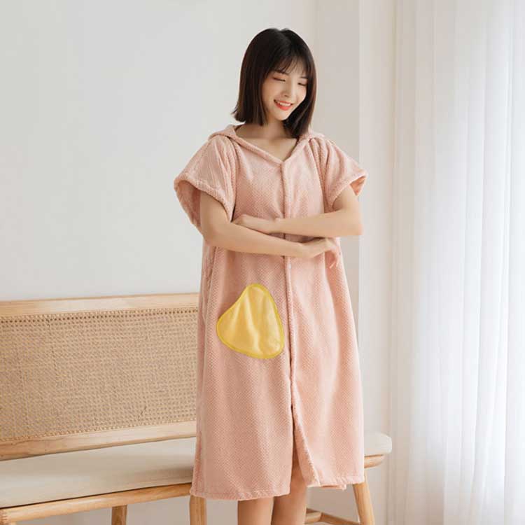 全国どこでも送料無料 フード付 スローブ タオル ワンピース 着るバスタオル バスタオル ルームウエア レディース ラップタオル 着るタオル バスグッズ バス用品 お風呂用品 ボタン ポケット 無地 かわいい ポケット付き ローブ 巻きタオル 部屋着 吸水 速乾 Sferavisia Hr