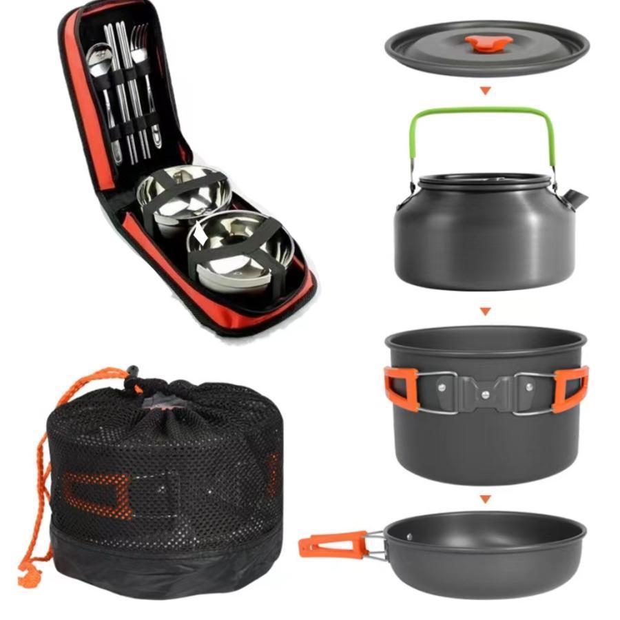 クッカーセット キャンプクッカー ケトル キャンプ鍋 クッキングセット アウトドア 調理器具 鍋セット ソロ ２人 3人 キャンプ用品 やかん アルミ