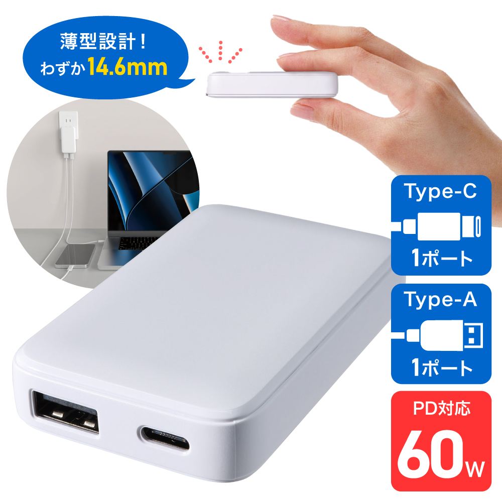 ELPA 朝日電器 フラットUSBアダプター PD60W 4901087227549 UC-26B(W)