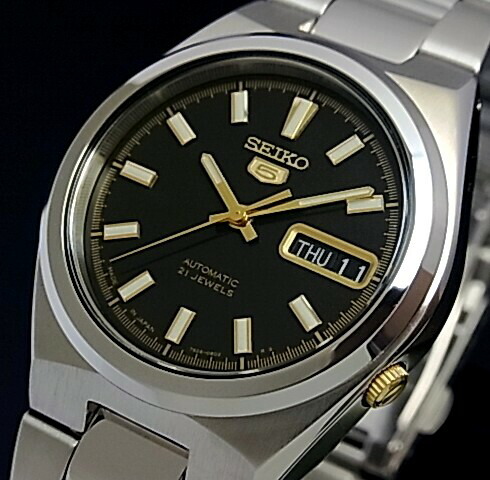seiko 5 black and gold