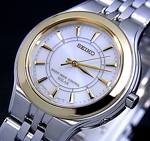 【楽天市場】SEIKO/EXCELINE【セイコー/エクセリーヌ】レディース ソーラー電波腕時計 ゴールドベゼル ホワイト文字盤 メタルベルト