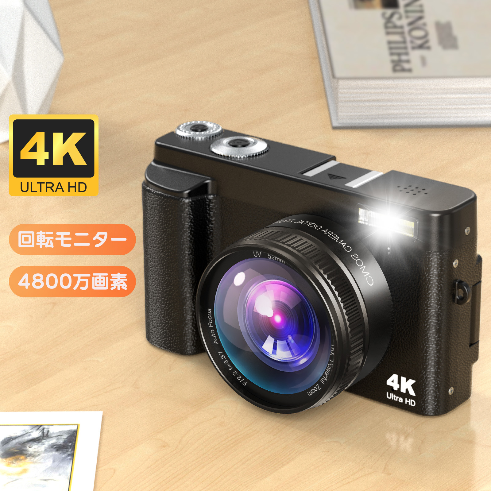 【2026年最新】4K ディジカメ デジタル写真機 4800万絵素 オート興味の中心積み上げる 16倍望遠レンズ 180度回転させる管する 自撮り 手ブレ手を加える 軽さ 小型 コンパクトカメラ 2.8in Vlog写真機 録画 未経験者 大学生 行楽 ちびっ子 クリスマス 差し上げ物 日本語明らかにする書付き添い人