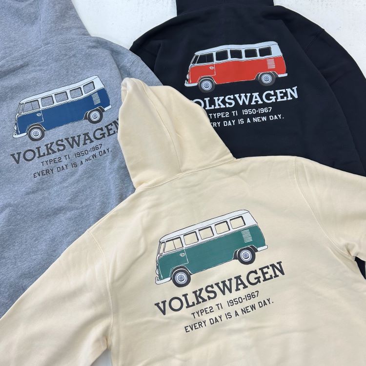 送料無料【DVW6305C】 フォルクスワーゲン ワーゲンバス volkswagen KIDS フルジップ パーカー スウェット 裏毛 裏パイル ワンポイント プリント バックプリント プルパーカー 外車 VW ストリート メンズ レディース ナチュラル ミックスグレー ネイビー110 130 150 センチ