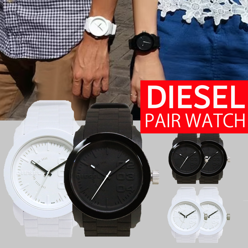 【ペア価格】ディーゼル 腕時計 diesel ペアウォッチ メンズ レディース ホワイト ブラック ラバーベルト dz1436 dz1437 白 黒